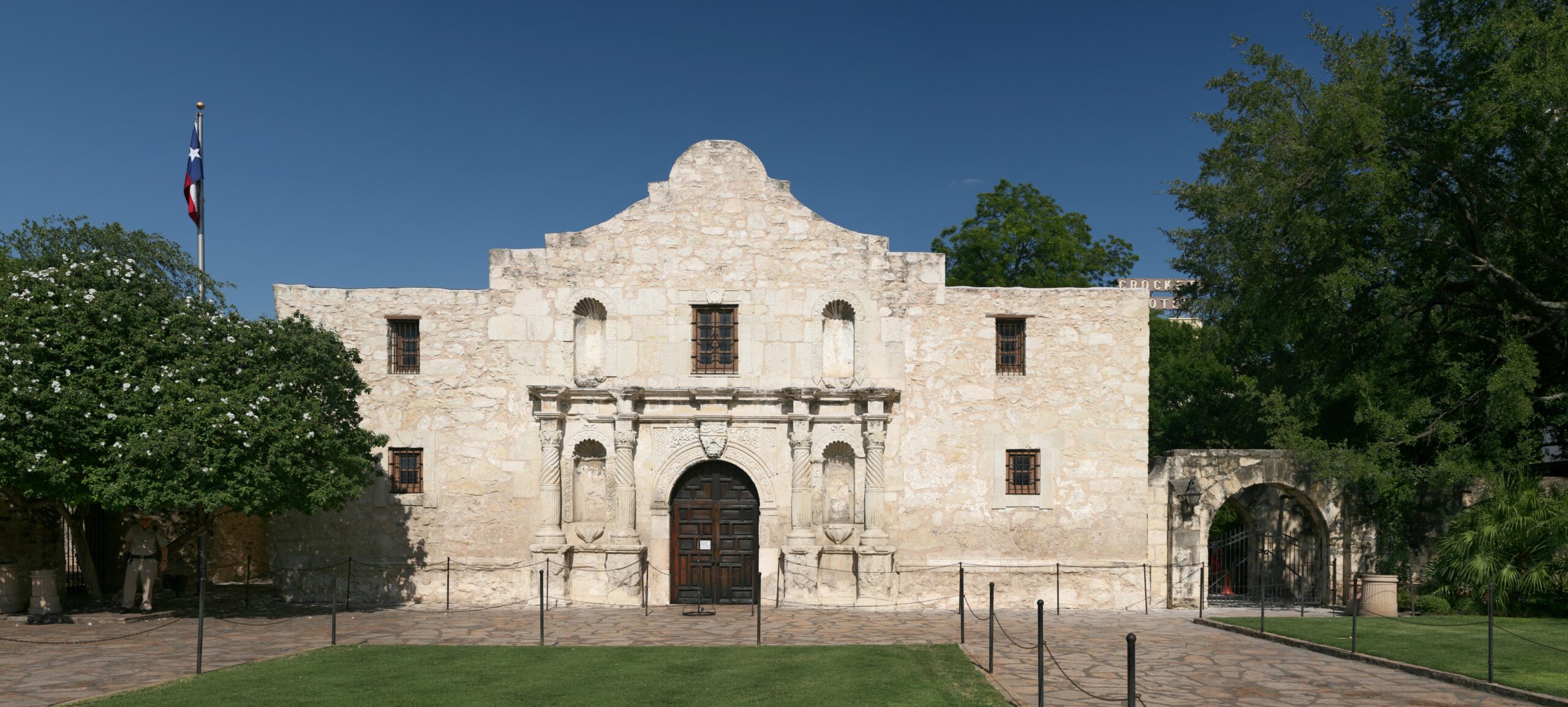 The Alamo, a site now at the center of a cultural skirmish. PIctured here in a full front view.